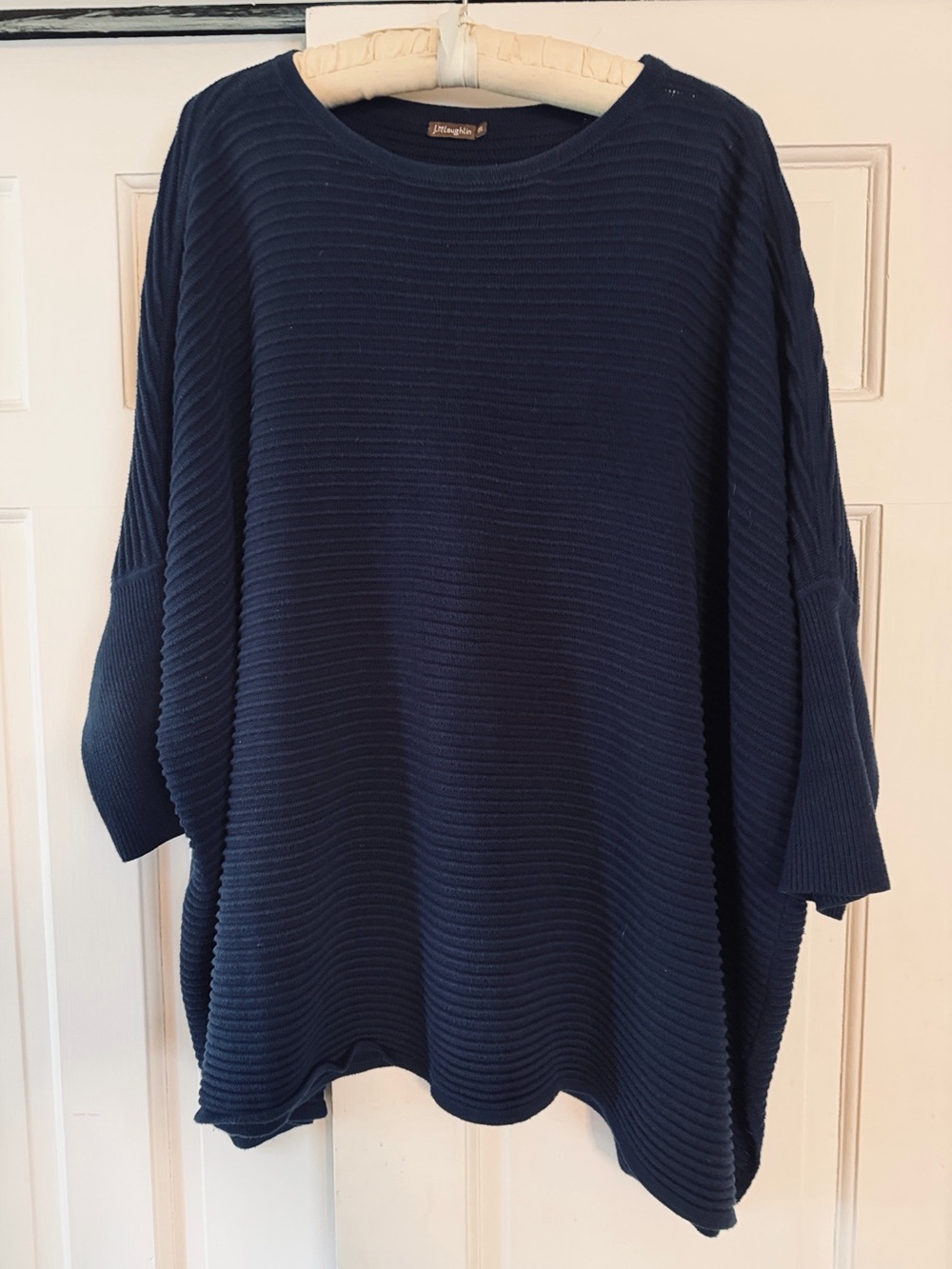 J. McLaughlin Navy blue Ribbed cotton Knit relaxed Sweater O/S